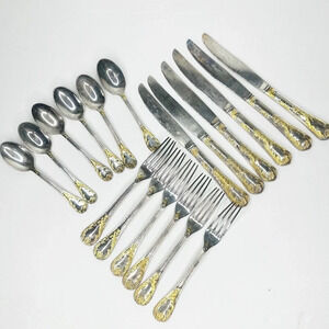 FB Rogers GOLDEN OLD VIENNA Silver Plate Gold Accent Silverware 18 Piece